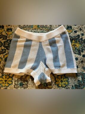 Rusty Mindy Striped Knit Shorts in Cream and Light Blue